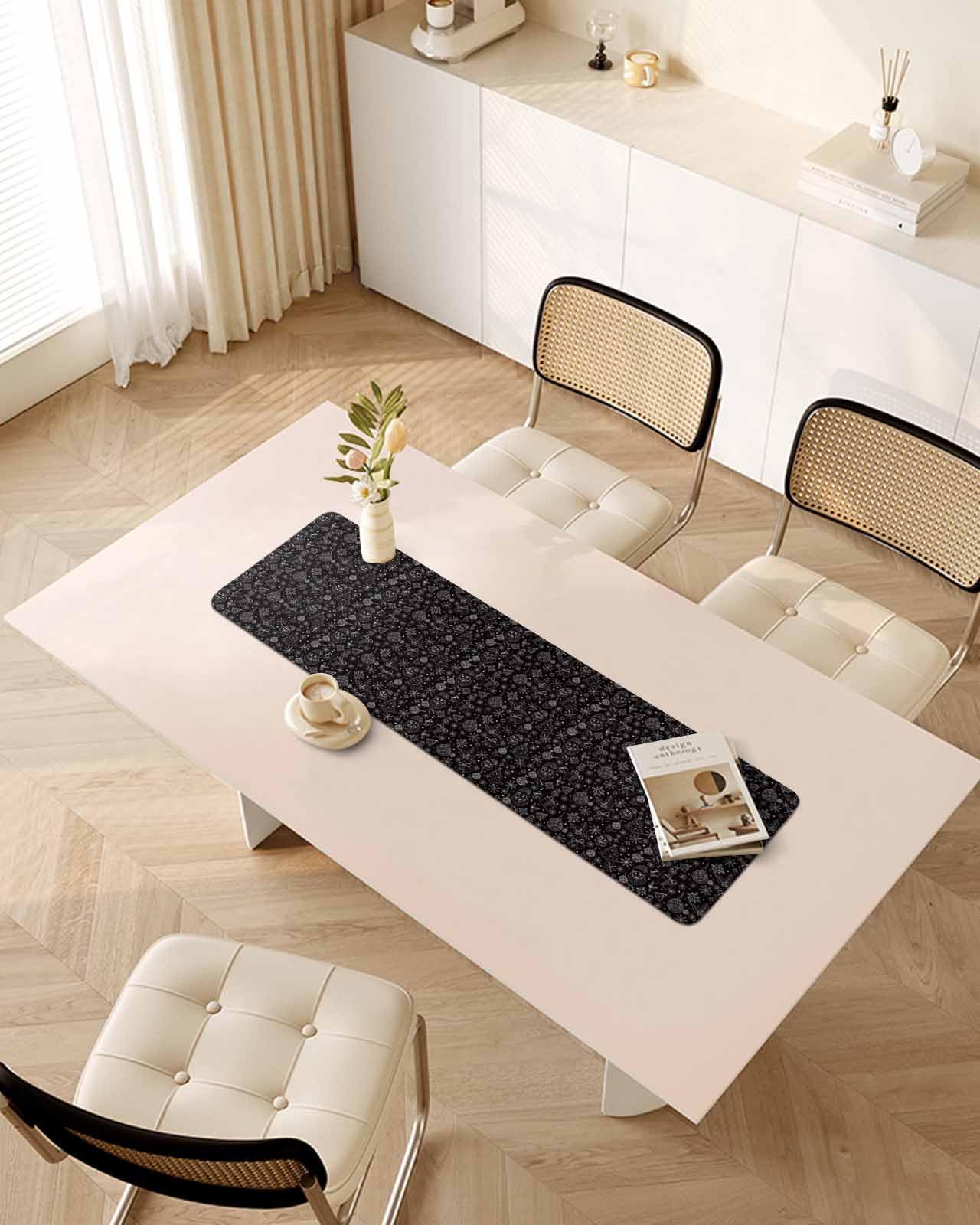Debedcor Heat Proof Table Pads Waterproof Decorative, Black Merry Christmas Non-Slip Table Countertop Protector, Winter Santa Gift Ball Snowflake Insulation Mat for Kitchen Room, 40 x 12 Inches