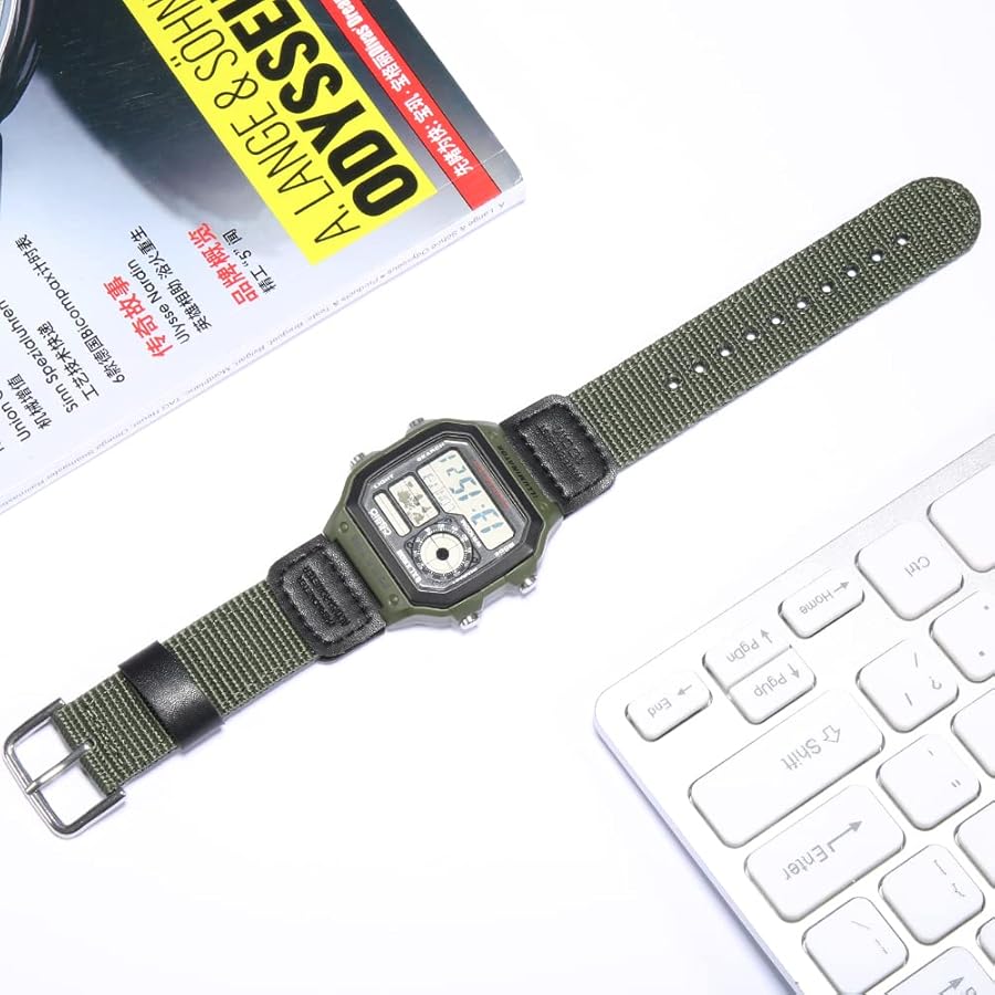 CASIO AE-1200WH カスタム　替えバンド付き Amazon.com: 18mm Nylon strap Compatible with Casio AE1200WH