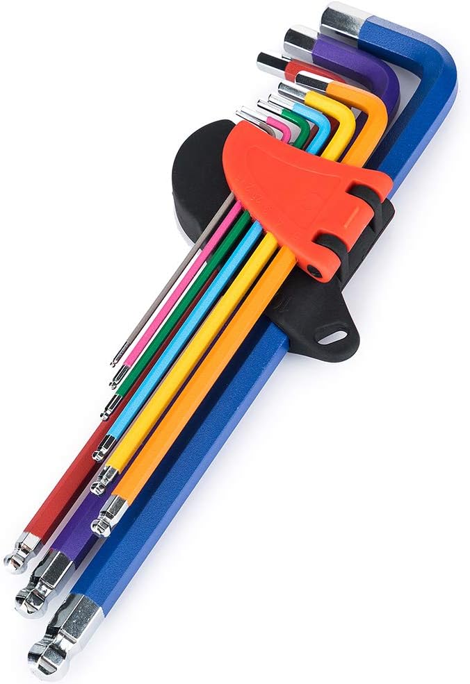 9-Piece Color Coded Ball End Hex Key Set - Extra Long Arm L-Wrench Allen Keys, Metric 1.5-10mm, CR-V Steel, Anti-rust Coating Non-Slip Grip