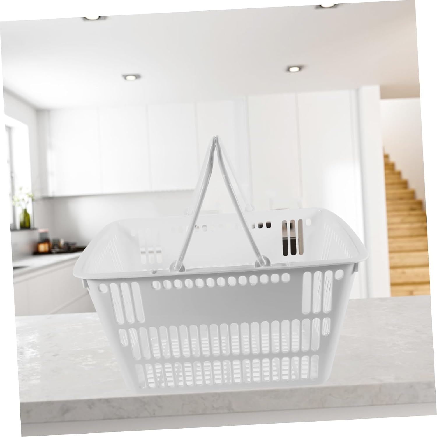 Alipis Large Capacity Shopping Basket with Hollow Design Plastic Grocery Tote for Home Storage and Retail Use Portable Organizer for Bathroom Random Color Random Color