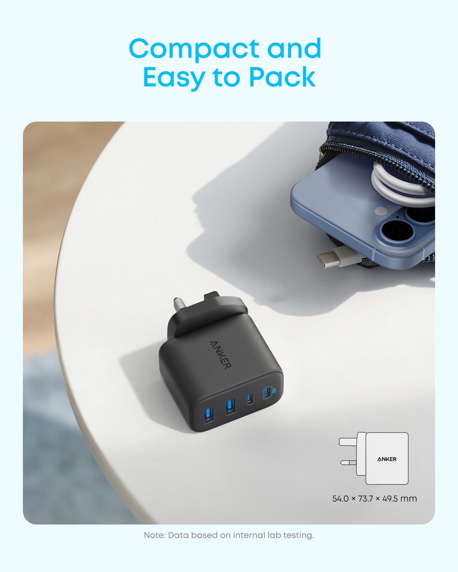 Anker Zolo 50W USB C Plug, 4-Port USB C Charger with 2 USB-C & 2 USB-A, Compact Fast Charger UK for iPhone 17/16/15/14/13 Series, iPad, Galaxy (Black, Cable Not Included) — view 5