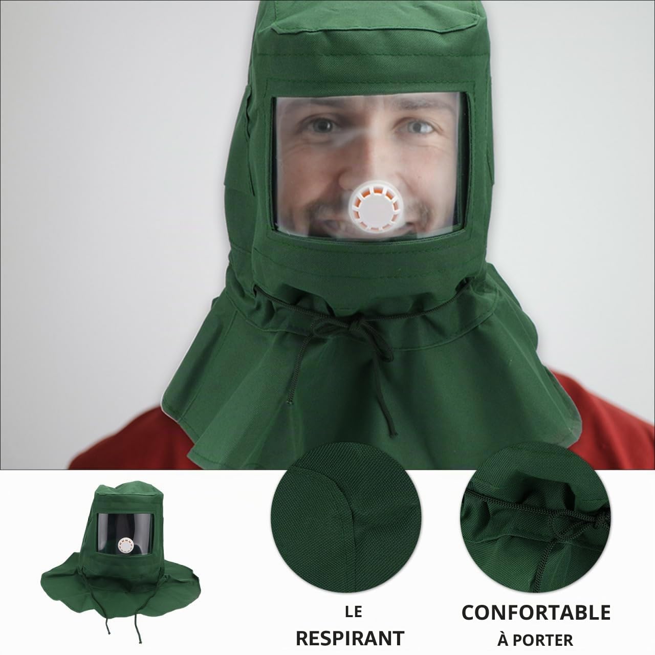 Hemobllo Cagoule de Sablage avec Visière Acrylique Transparente – Protection Anti-Poussière & Vent pour Ponçage, Polissage Léger et Dépoussiérage – pour Bricolage, Atelier et Professionnels (18,7 x 16