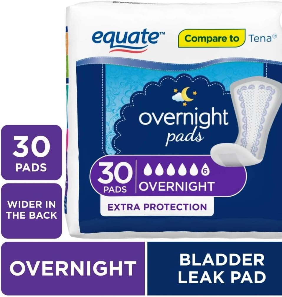 Generic Equate Overnight Incontinence Pads for Women, Ultimate, 30 Ct. (Pack of 1)