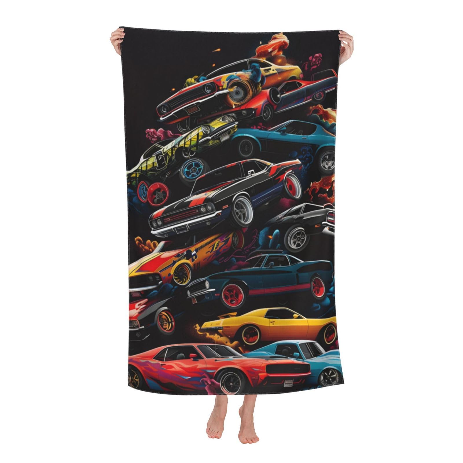 VANZEV Muscle Cars Beach Towel Vintage Sports Car Sand-Free Microfiber Bath Towel Ultra Soft Quick Dry Pool Towel Absorbent Towel Lightweight Towel