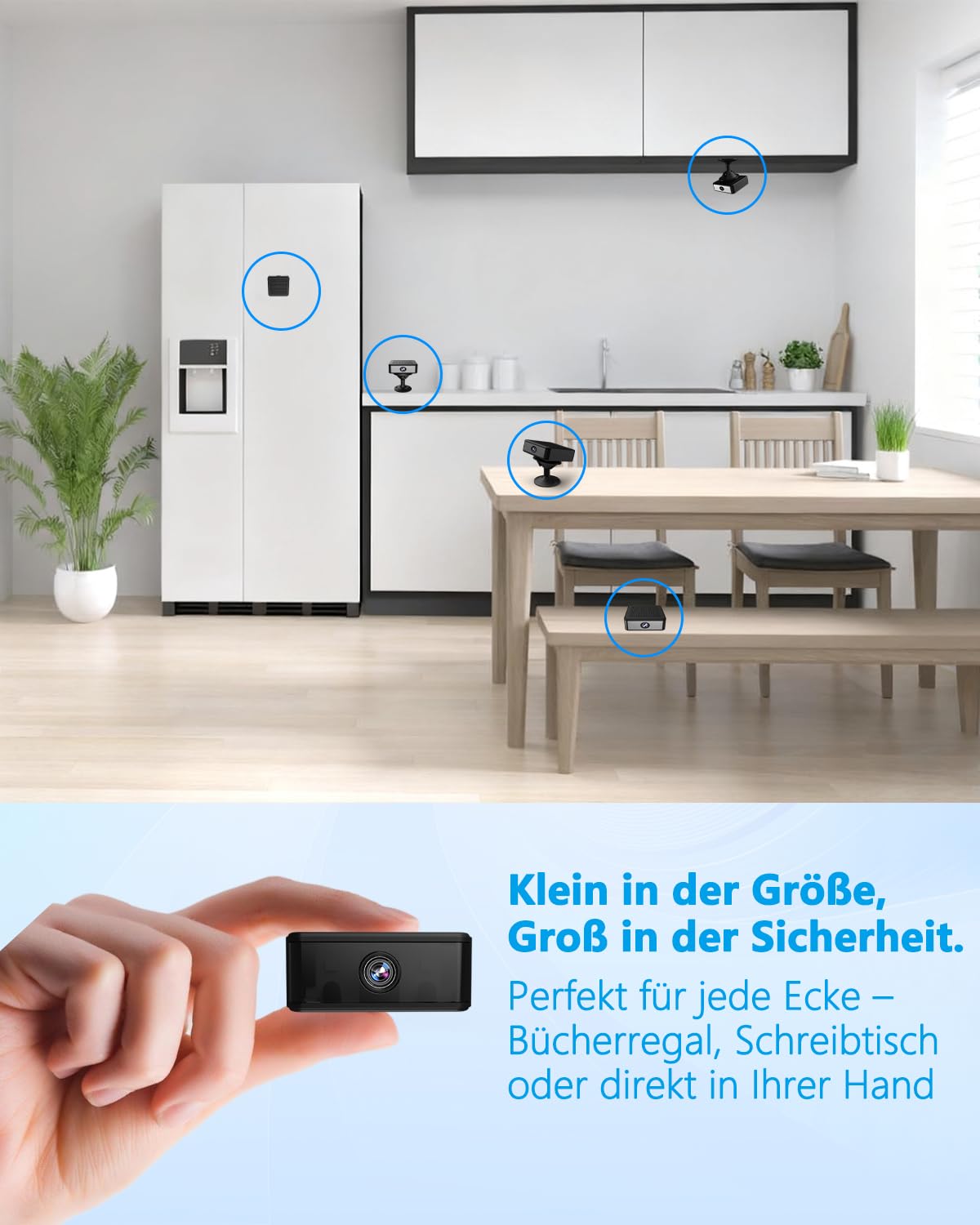 Mini Kamera Überwachungskamera Innen Ohne WLAN, Flexible Offline oder WLAN | Nachtsicht, Bewegungserkennung, Magnet Halterung, 4K Mini Überwachungskamera Akku für Innen/Außenbereich
