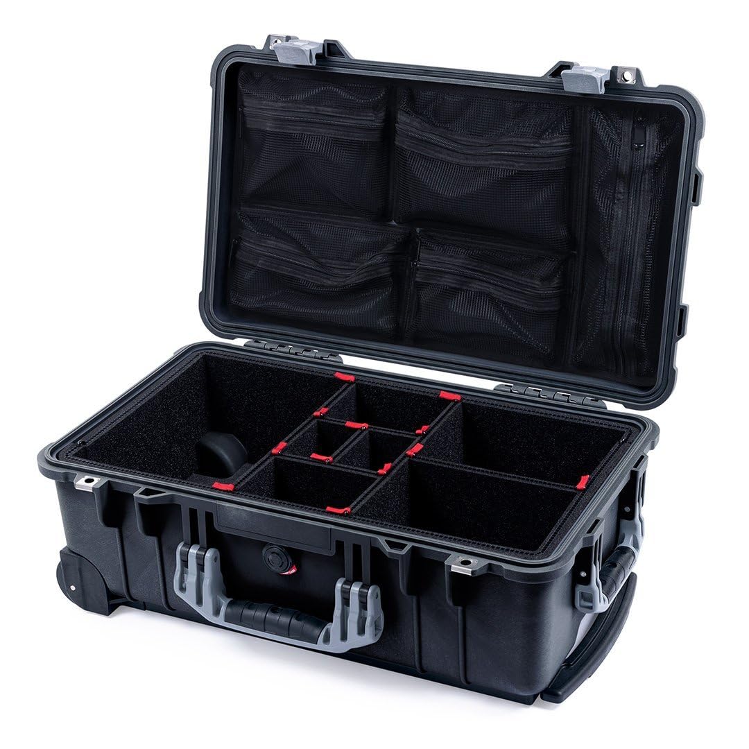 Pelican Protector 1510 Carry-on Case by ColorCase - Black - Medium Size Waterproof Case with TrekPak Divider System & Mesh Lid Organizer - Silver