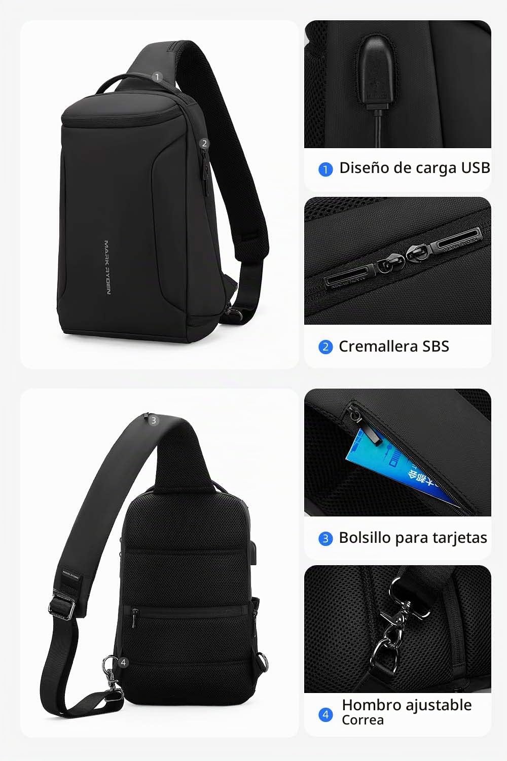 MARK RYDEN Bolso Bandoleras hombre Impermeable Grande para en Forma de iPad 10.5 Antirrobo para la Vida Diaria, Trabajo, Ciclismo Bolsa Unisex
