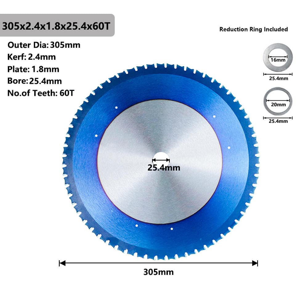 Brzeszczoty do pił, brzeszczot do cięcia metalu 180-355 mm Brzeszczot do piły tarczowej Nano Blue Coated Carbide Brzeszczot do cięcia aluminium i żelaza, stal - 305x2,4x25,4x80T(305x2.4x25.4x60T)