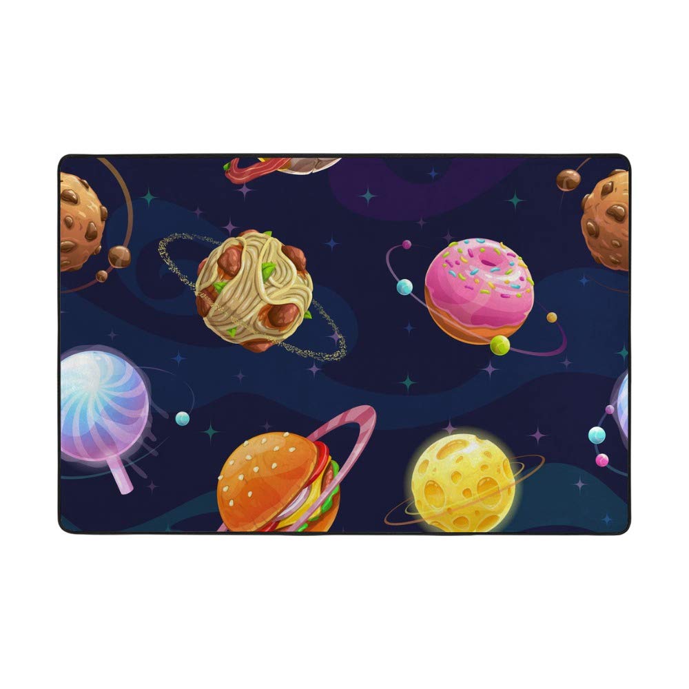 Tapis de dessin animé espace et planètes Ruchen pour salon, velours corail, 152.4x99cm