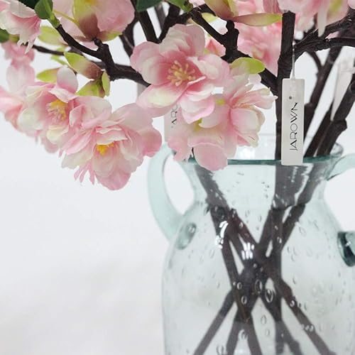 Miniatura 3 de JAROWN - Ramas de flores artificiales de cerezo de 15.7 pulgadas, hojas verdes de sakura de seda, para decoración del hogar y manualidades (5