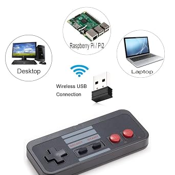 KIWITATA Wireless USB Controller for Retro PC Games, 2 Pack 2.4G Rechargeable Wireless N-e s Remote Gamepad Emulated Controller for Windows XP 7 8 11 & MAC & Retropie