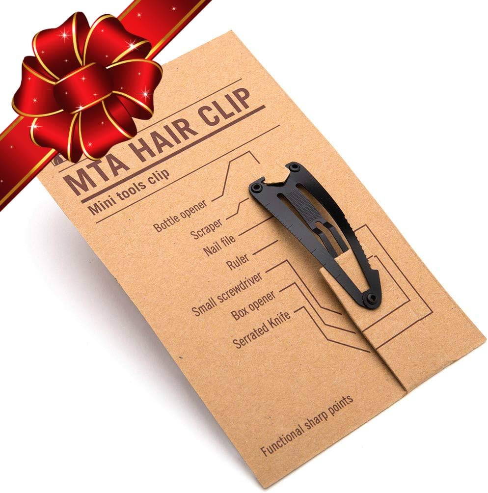 MTA Mini Multitool Clip - Multi-Functional Tool Large Hair Clip Is a Bottle Opener, Screw Driver, Scraper, Box Cutter, Serrated Knife. Blackfin