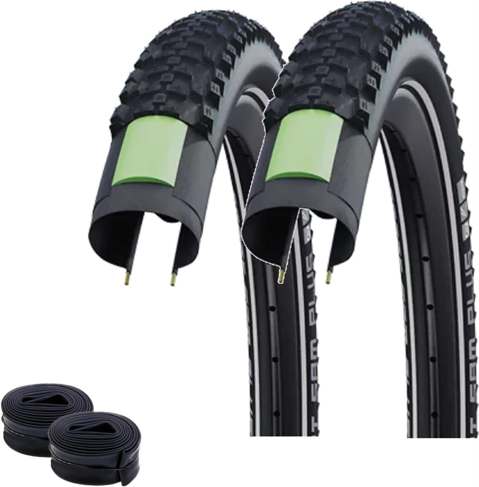2 x Schwalbe Smart Sam Plus Performance E-50 DD Greenguard Schwarz-Reflex 47-622 (28 x 1,85) + 2 x Schwalbe Schläuche AV17 inkl. maxxi4you Reifenheber