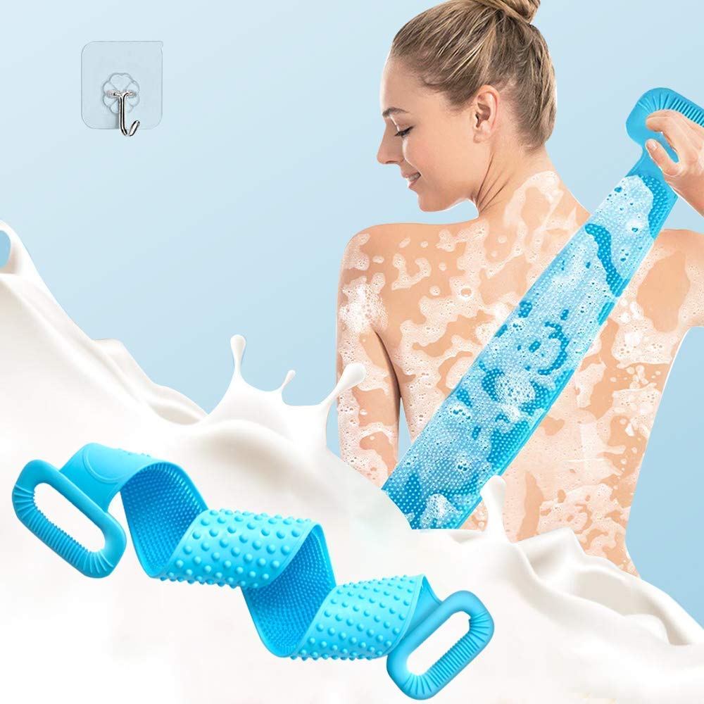 SEAHAVEN Silicone Double Side Shower Exfoliating Belt Removes Bath Towel body scrubber belt Silicone Body Back Scrubber for bathing (Multi-Colours)-image-35