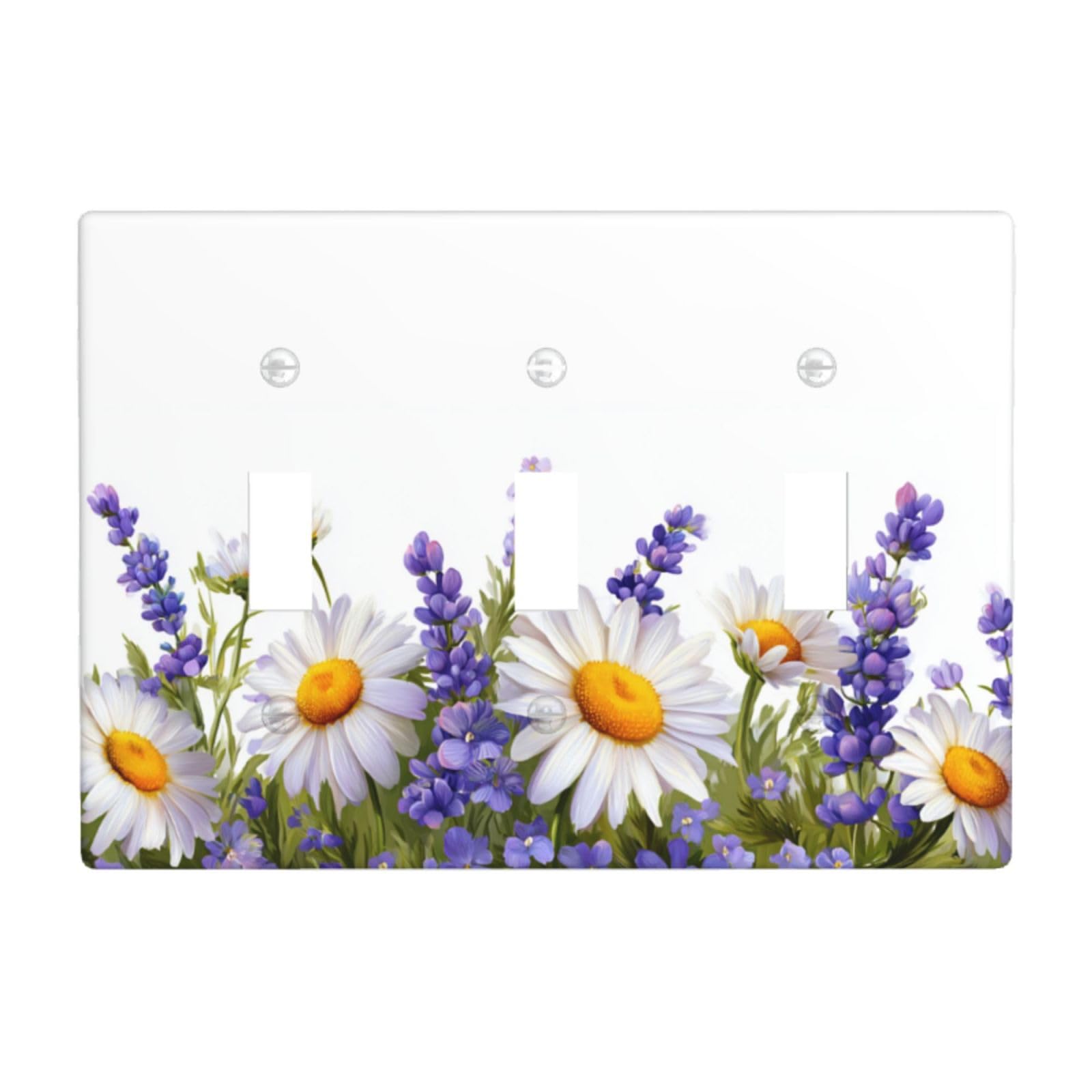 Spring Daisy Flowers Lavenders Light Switch Covers 3 Gang Triple Toggle Wall Plate Switchplate Electrical Faceplate for Bathroom Kitchen Bedroom Decor