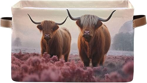 Miniatura 61 de Cesta de almacenamiento de vacas de las tierras altas con asas, cestas de almacenamiento plegables para estantes, sala de estar, decoración