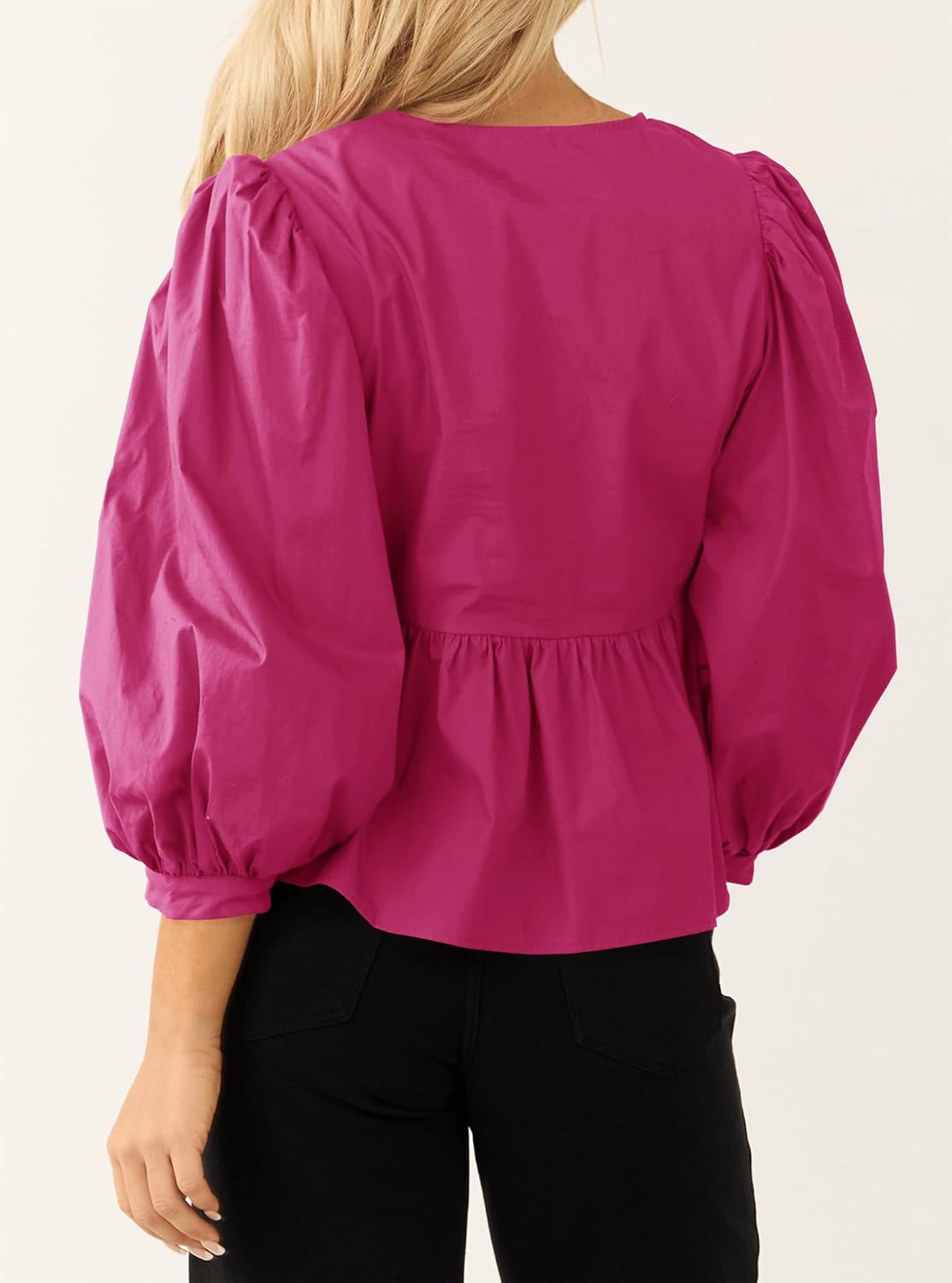 Women's Babydoll Tie Front Tops Puff 3/4 Length Sleeve Cute Casual Summer Peplum Blouses Shirts 2025 - Image 5