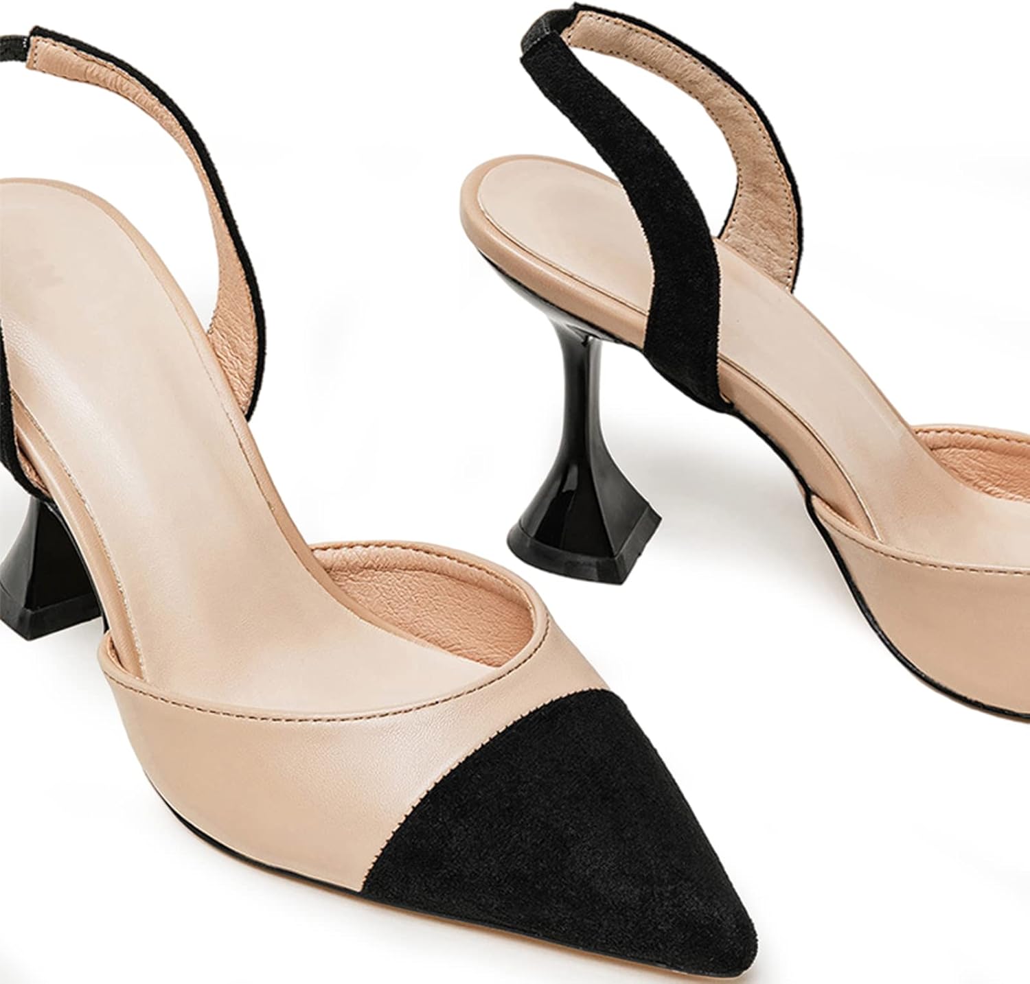 Coutgo Women's Slingback Pumps Pointed Toe Slip On Stiletto Heels Patchwork Dress Party Shoes