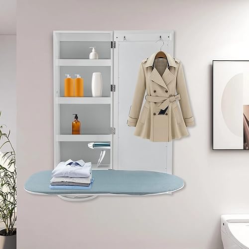 Miniatura 3 de Armario de tabla de planchar montado en la pared, estación de almacenamiento plegable que ahorra espacio con 4 estantes de almacenamiento y 2