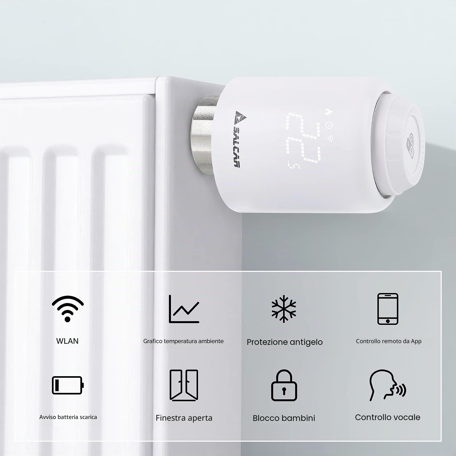 SALCAR Set da 3 Valvole Termostatiche WIFI Termostato si Connettono Direttamente Compatibili con Amazon Alexa & Google Assistant Programmabili Tuya Smart Termostato Nessun Gateway Richiesto
