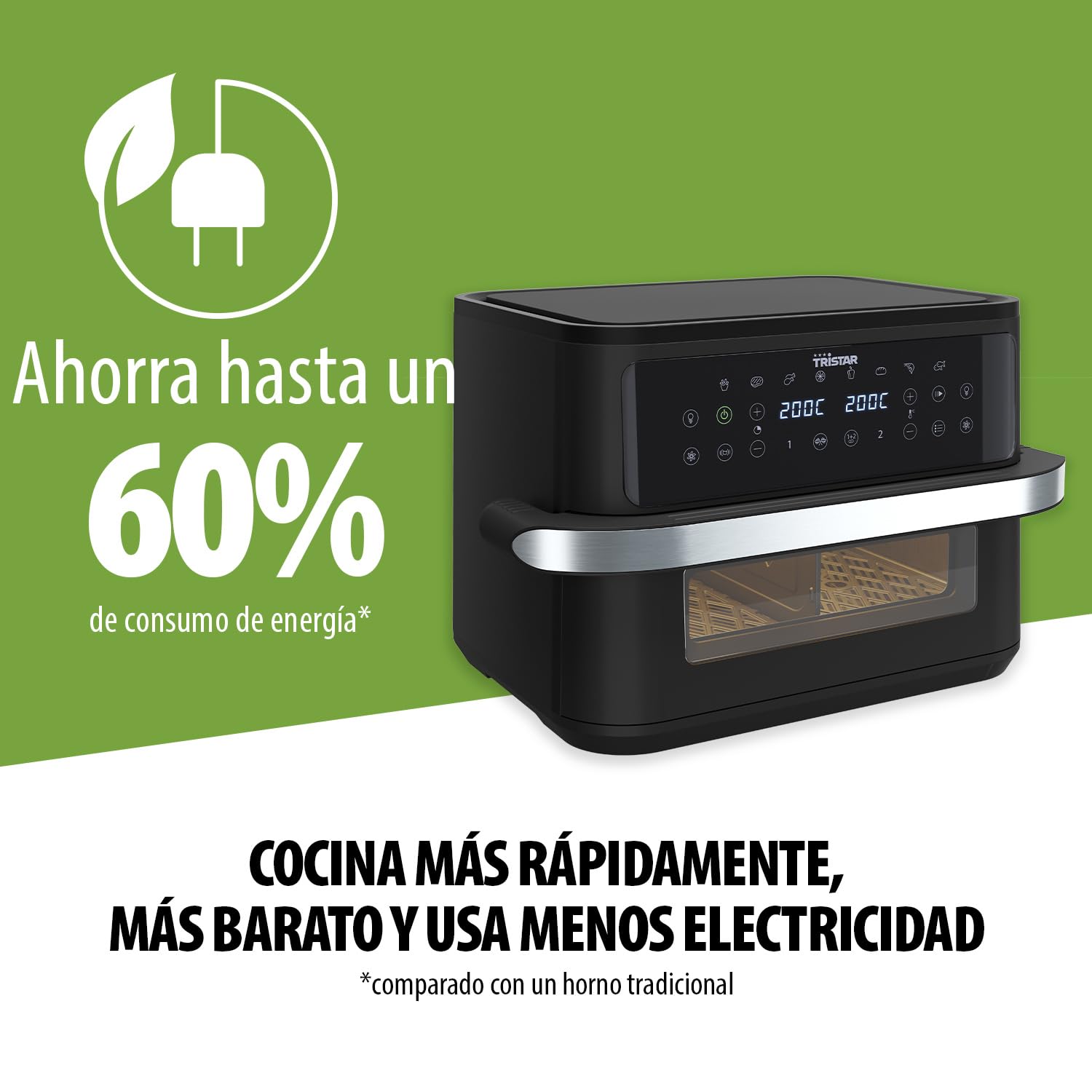 Tristar Freidora de Aire Dualzone Flex, Capacidad 10 L, 2800 W, 8 Programas, Pantalla Digital, Cocina Sin Aceite, Apagado Automático, Antiadherente, Apta Lavavajillas, FR-9432