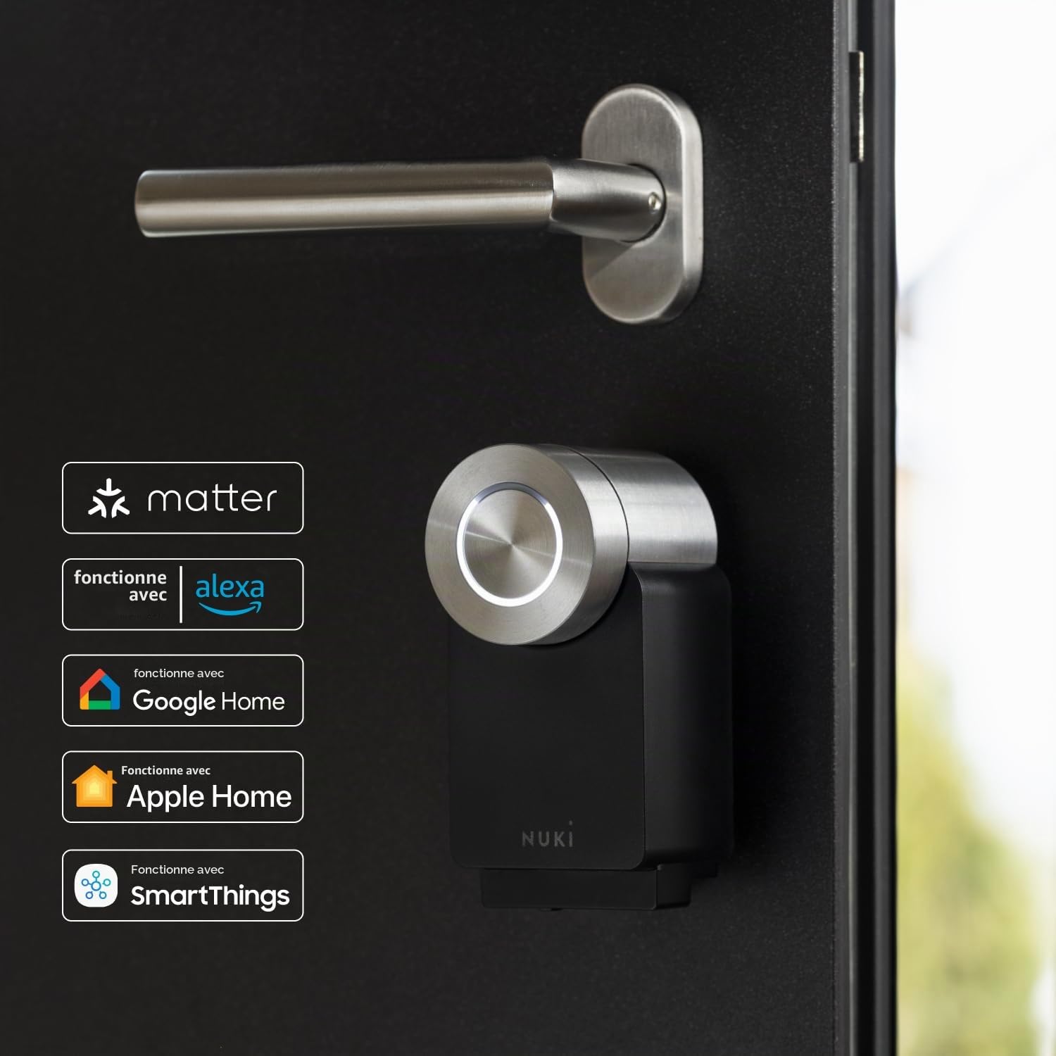 Nuki Smart Lock Pro (4è génération), Serrure Smart avec avec Wi-FI et Matter pour accès à Distance, la Serrure électronique transforme Votre Smartphone en clé, avec Power Pack, Noir