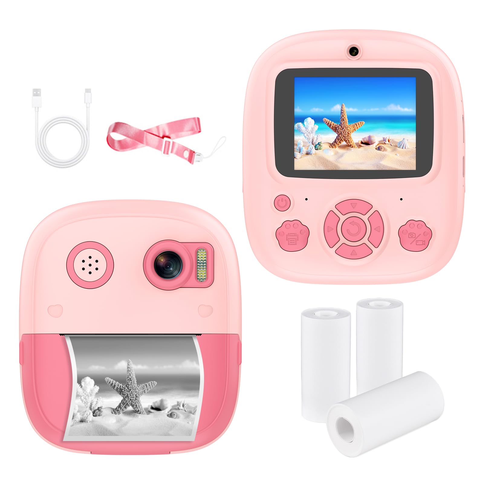 Kids Instant Print Camera Kids Digital Camera 1080P Digital Video Camera Dual Lens 2.4 Inch IPS Screen 8X Zoom Built-in Battery Photo Frames with 3 Rolls Thermal Printing Paper Neck Strap Birthday-image-17