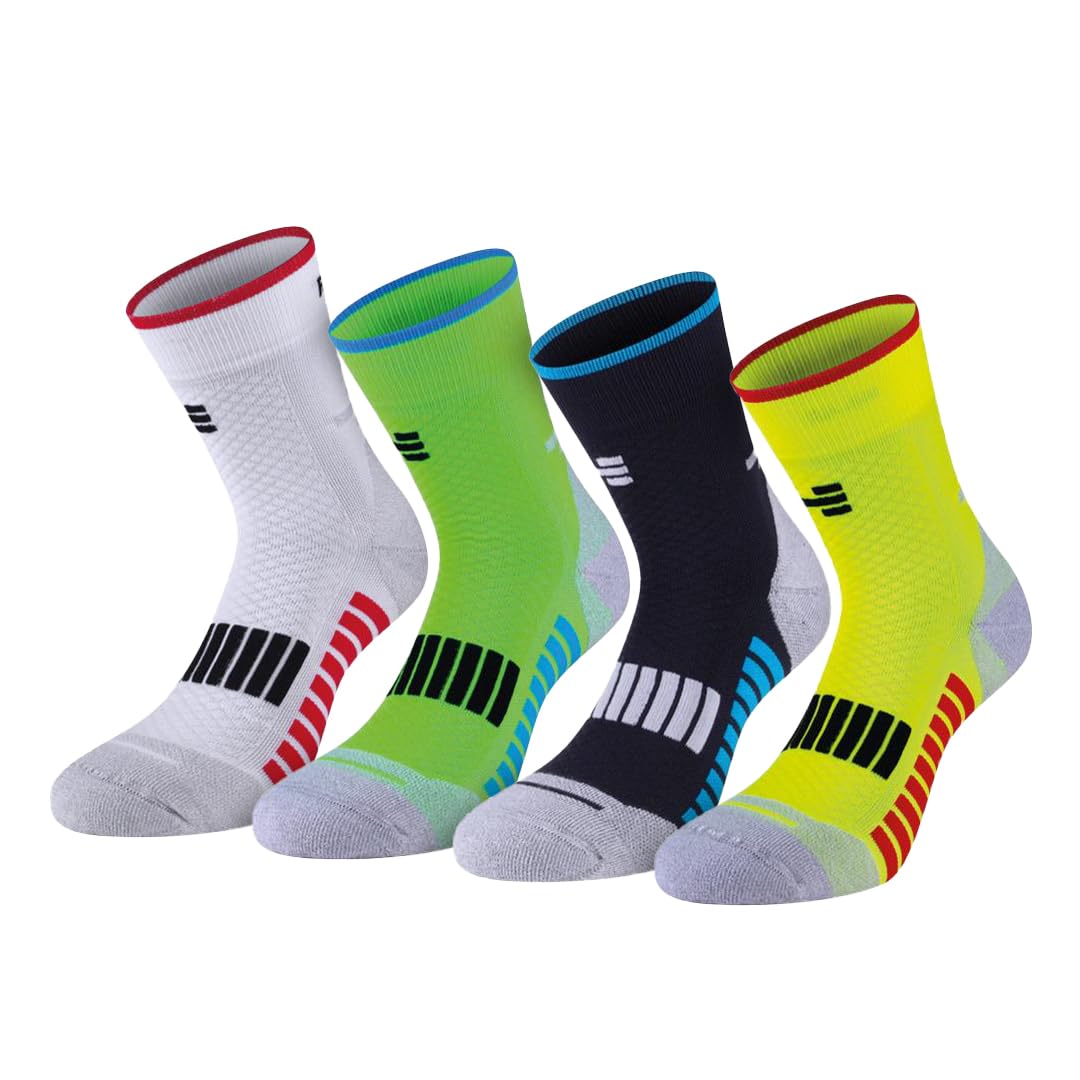 R-EVENGE Kit 4 Calze Running medie per la corsa indoor, outdoor, trekking e tempo libero con rinforzo sulla punta e tallone.
