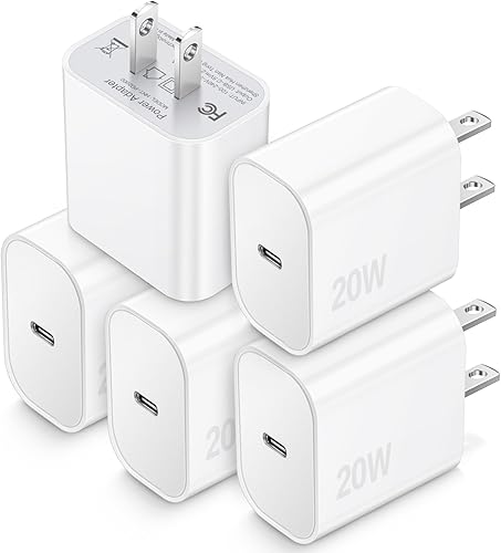 Bloque de carga USB C, paquete de 5 bloques de carga tipo C, caja de carga rápida PD de 20 W, cubo de ladrillo compatible con iPhone 161514 Pro