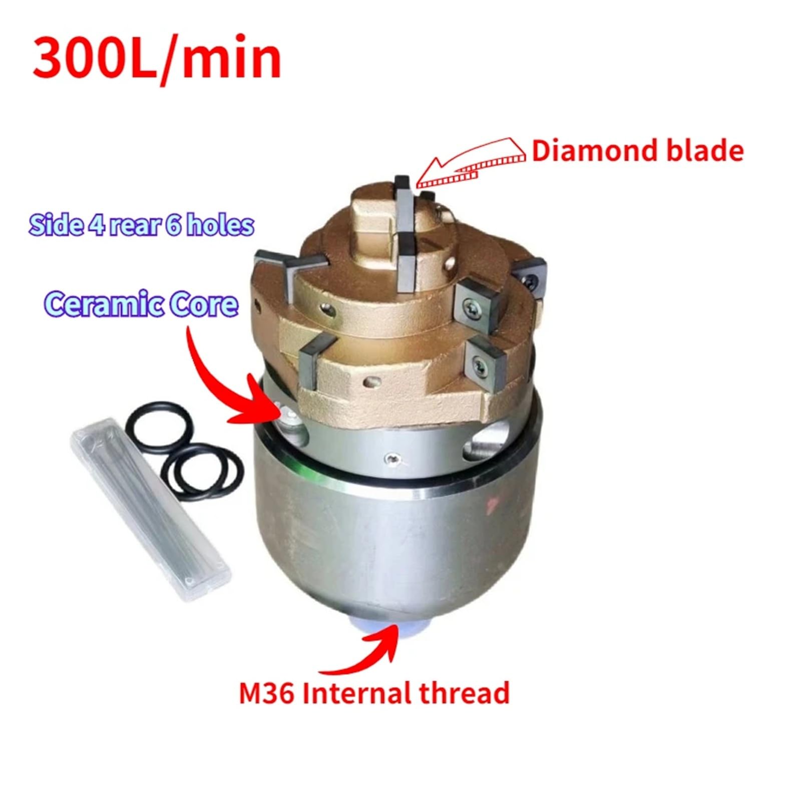 Broca de diamante for limpieza de hormigón con núcleo cerámico, rosca interna M36, 10 kg, for dragado, con boquilla rotativa de alta presión.(M36 10KG 4-6 300L)