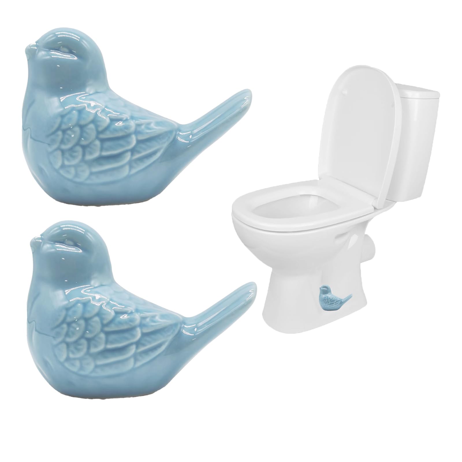 Photo 1 of **MISSING ONE***2 Pcs Ceramic Bird Toilet Floor Bolt Caps, Animal Toilet Bolt Covers Decorative, Decorative Bathroom Toilet Bolt, Toilet Bolt Cover for Bottom Easy Installation (Bird-Blue)