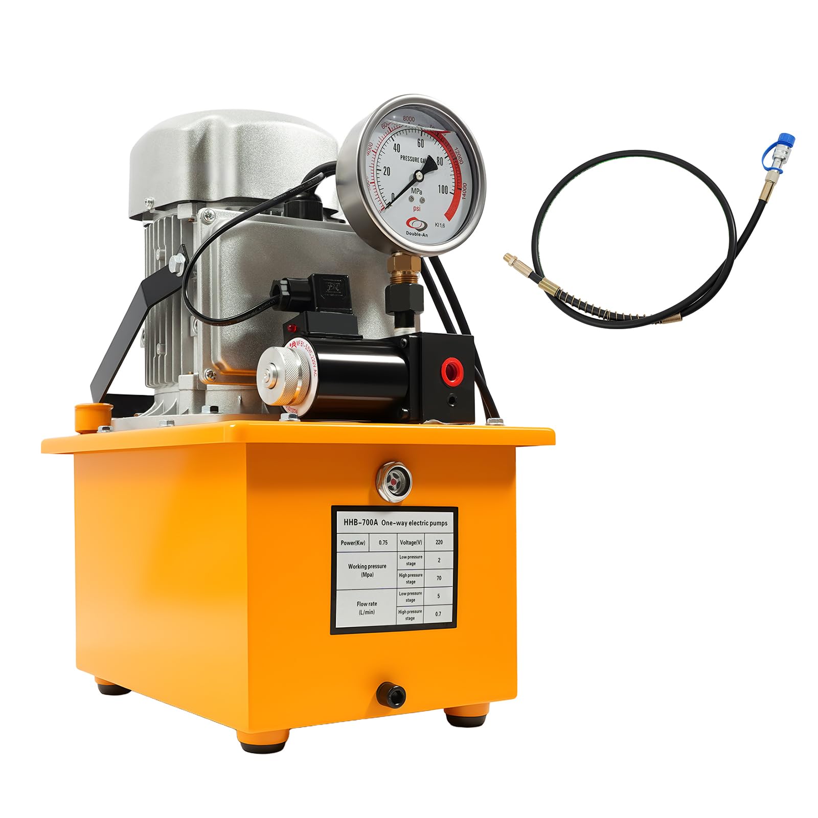 1400rpm Hydraulic Pump 750W 220V mit Depósito de combustible de 7 litros, Bomba para Equipos Hidráulicos o para Trabajar en Varias tareas como elevación/prensado, Amarillo