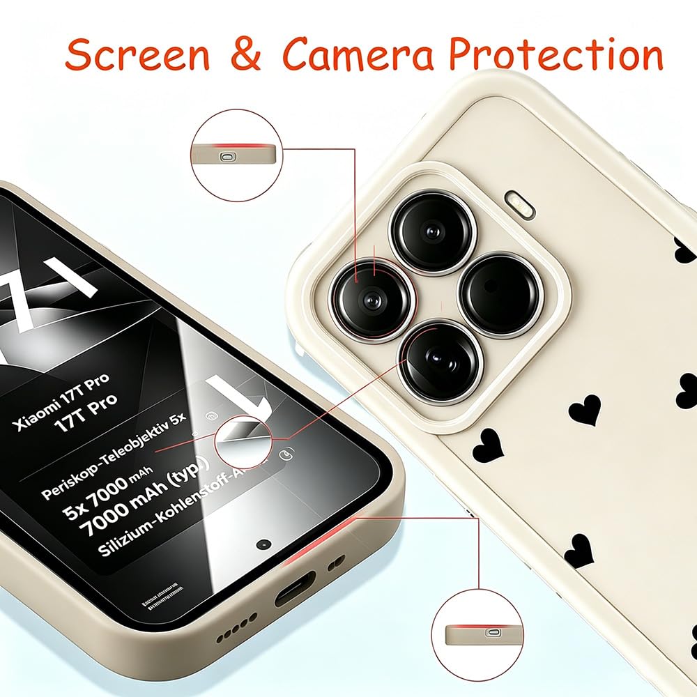 Etui na Xiaomi 17T Pro, Estetyczna Okładka z Wzorem Serca w Motywie Miłości, Silikonowa Ochrona dla Xiaomi Mi 17T Pro, Cienka, Antyrysunkowa, Odporna na Wstrząsy, Biała