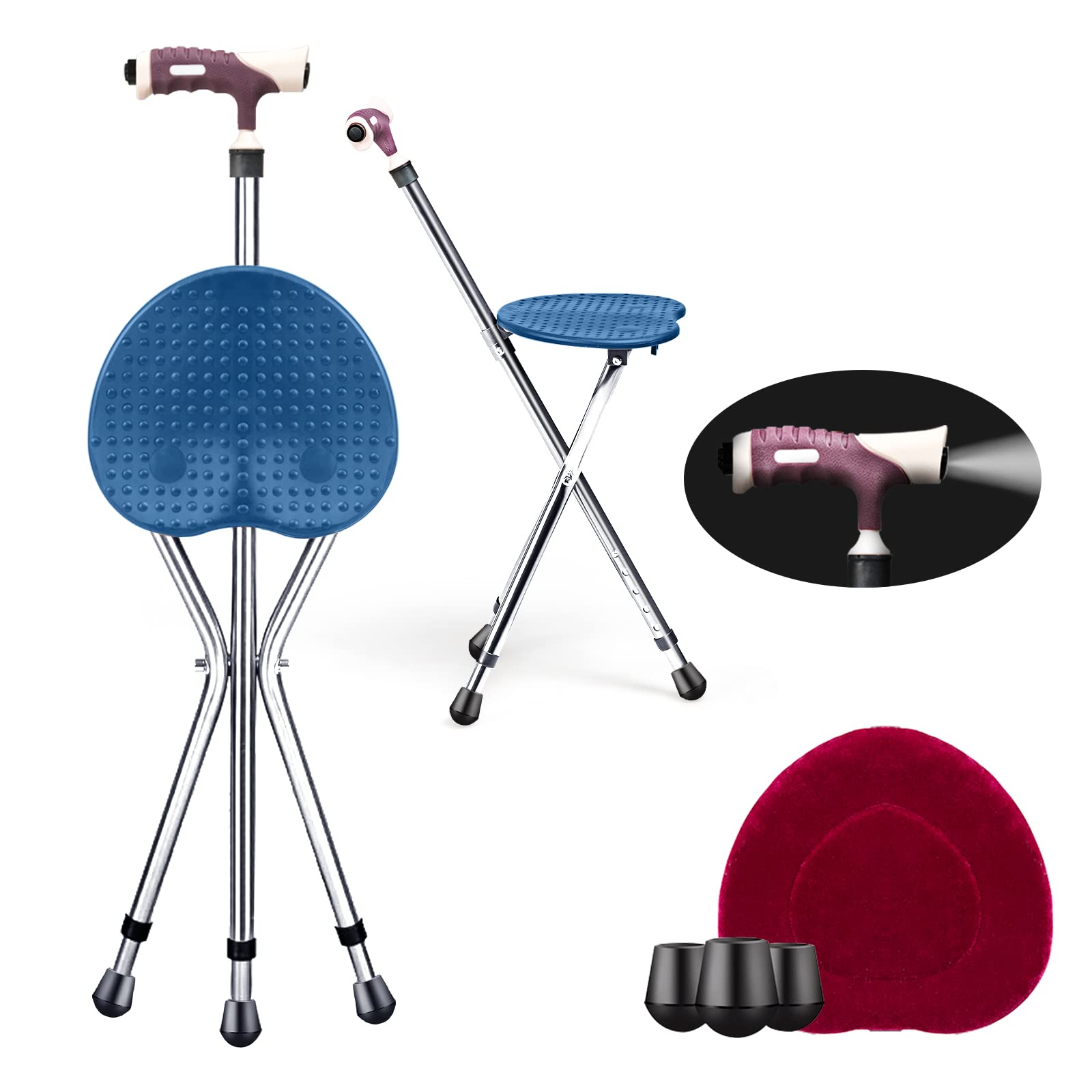 Goplus Walking Cane with Seat, Folding Cane Chair, Heavy Duty Aluminum