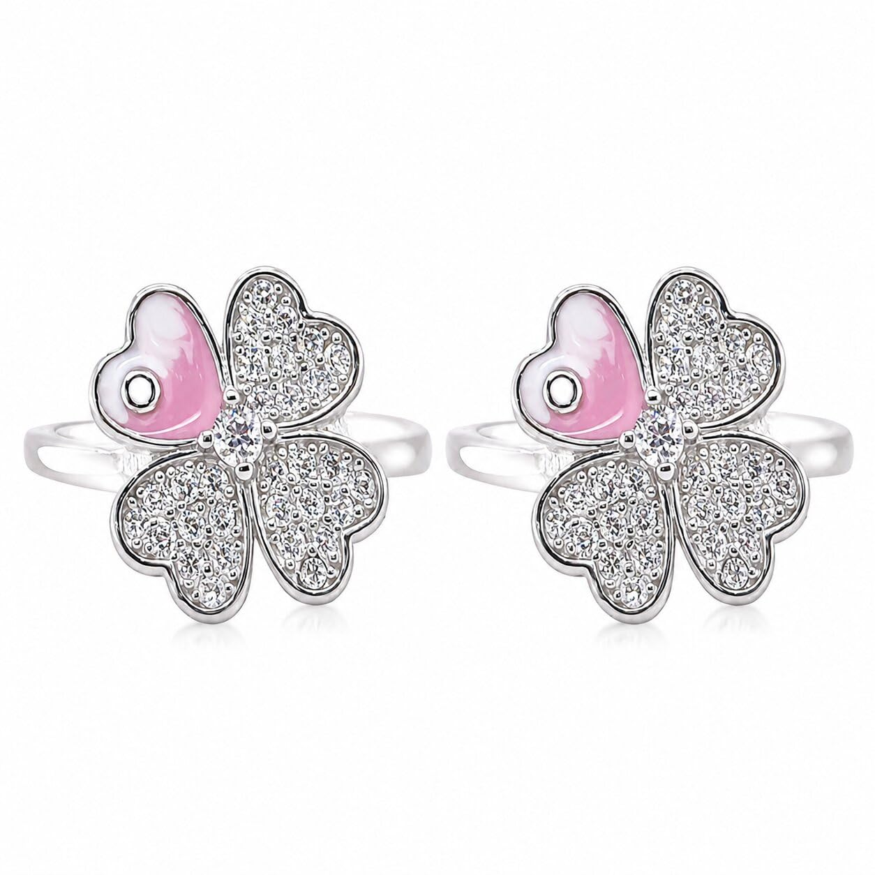 925 Sterling Silver Designer Toe Rings for Women | Adjustable Open Band Pink Enamel Flower & Zircon Design | Daily Wear Fancy Bichiya Pair-image-23