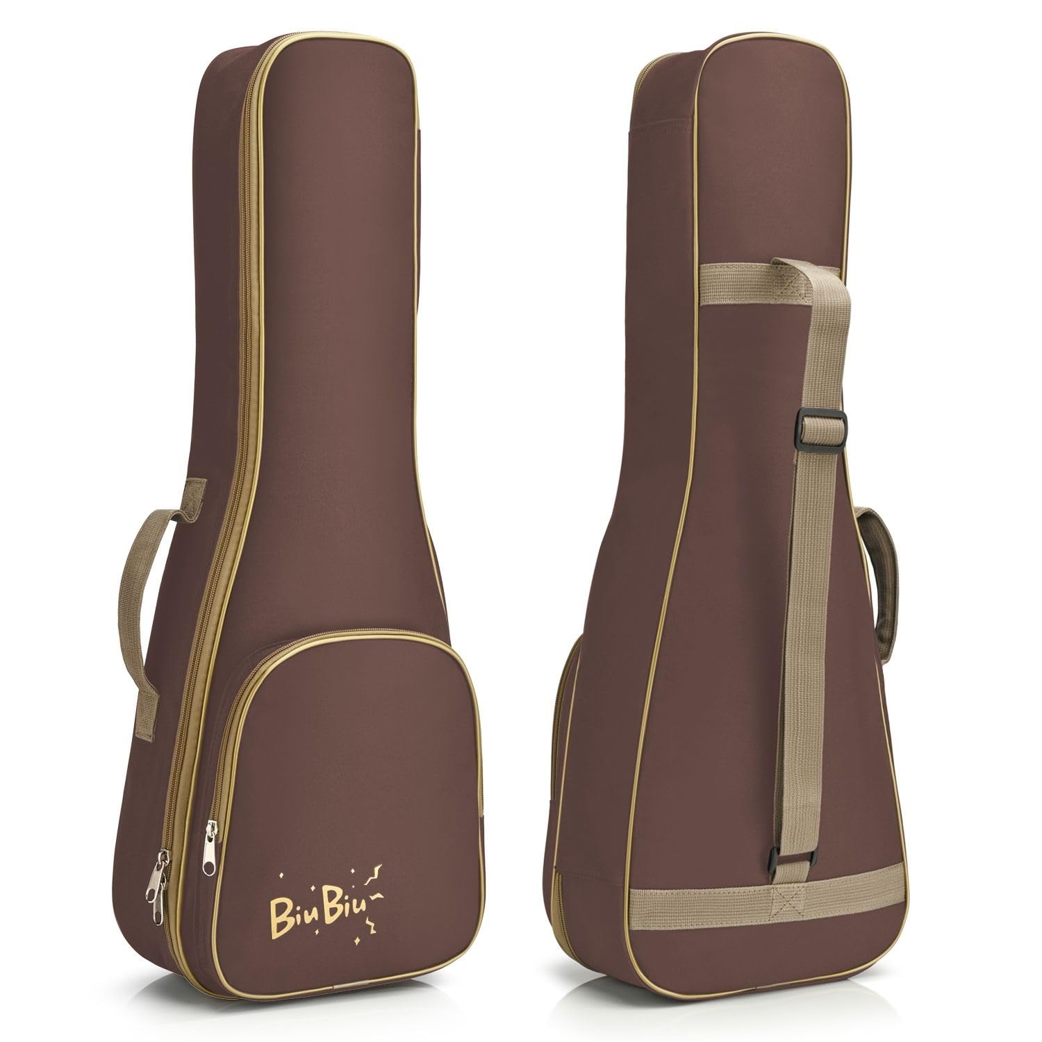 Flexzion Custodia per ukulele, 58 cm, zaino tenore, custodia morbida, impermeabile, con maniglia per il trasporto, tasca e tracolla regolabile, marrone
