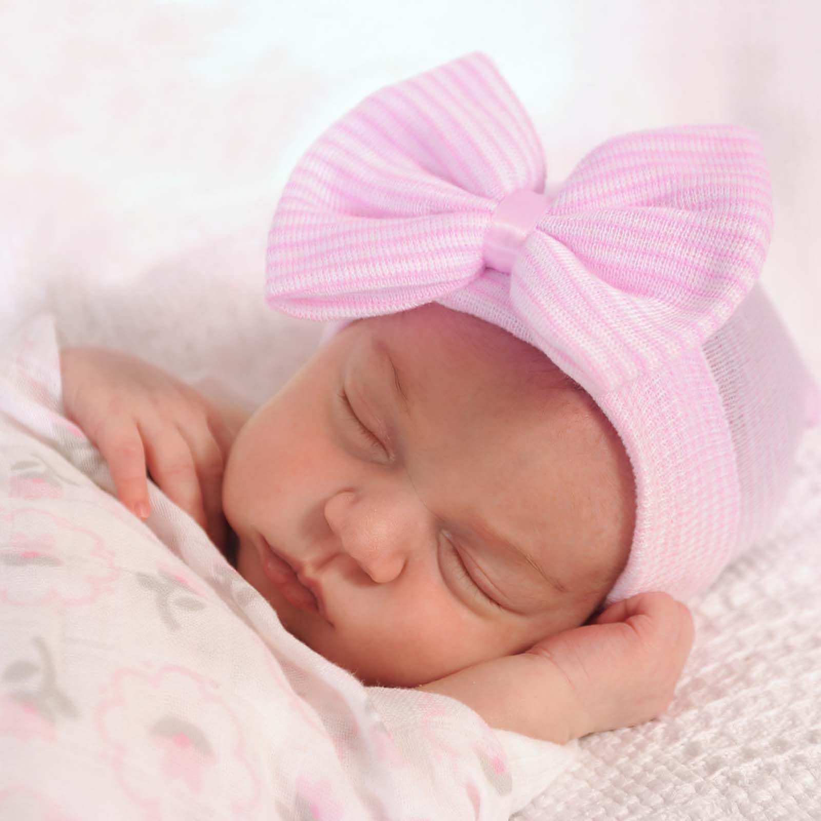 CoolShef 3Pcs New Born Baby Cap Set – Soft Cotton Beanie Cap with Big Bow – Baby Caps for Born 0-12 Months for Girls – Comfortable, Stretchy and Adorable Infant Hats Multicolour 4