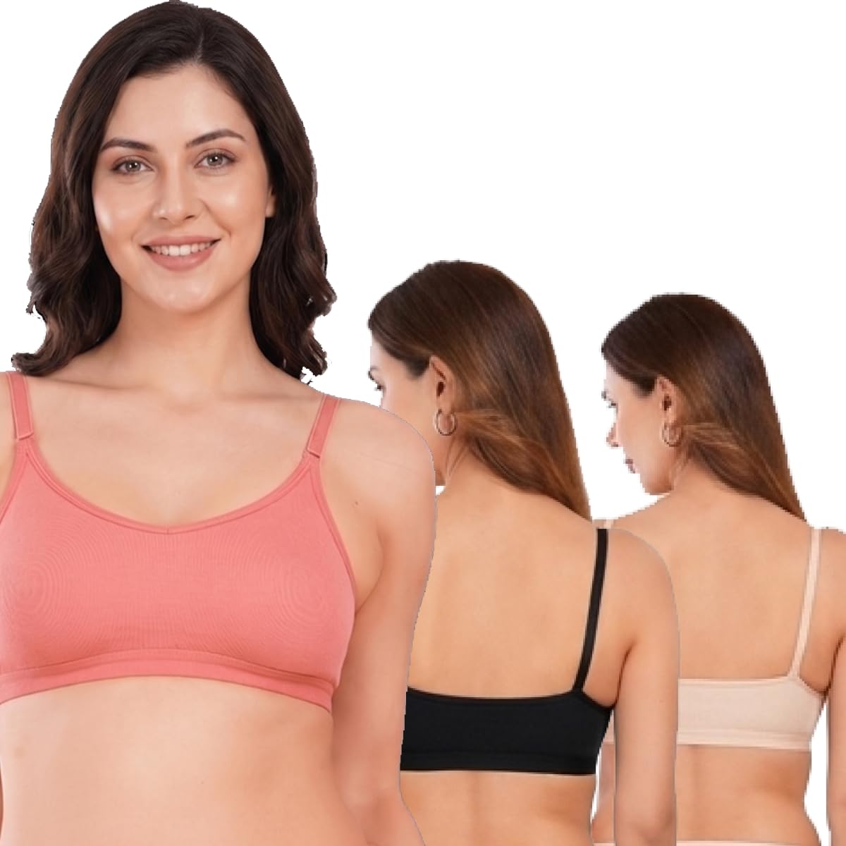 women-girls cotton wire free sports bra (adjustable strap design, high support, (gym yoga running workout bra) (pack of 3)