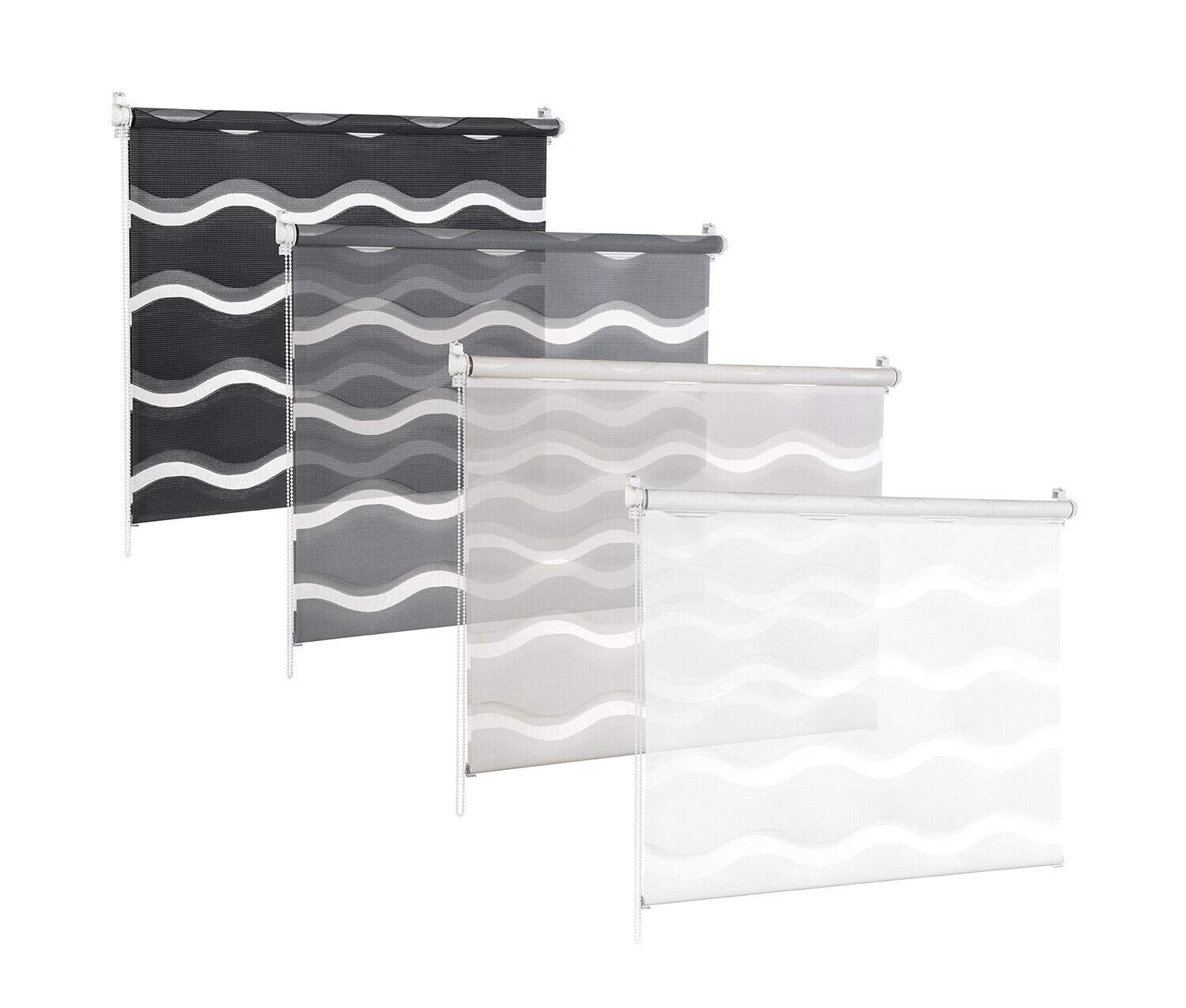 KSHANDEL24 DOPPELROLLO DUOROLLO Welle MIT 3D Effekt Weiss SCHWARZ GRAU Grafit FENSTERROLLO (Weiss, 95x150 cm)