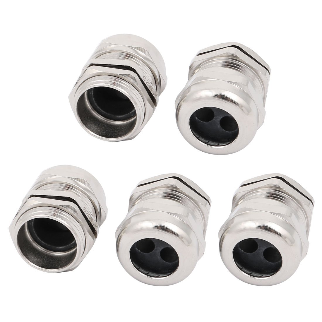 Aexit 5Pcs M25 Transmission Thread Metal 2 Holes Adjustable Cables Gland Connector Joint Silver Tone