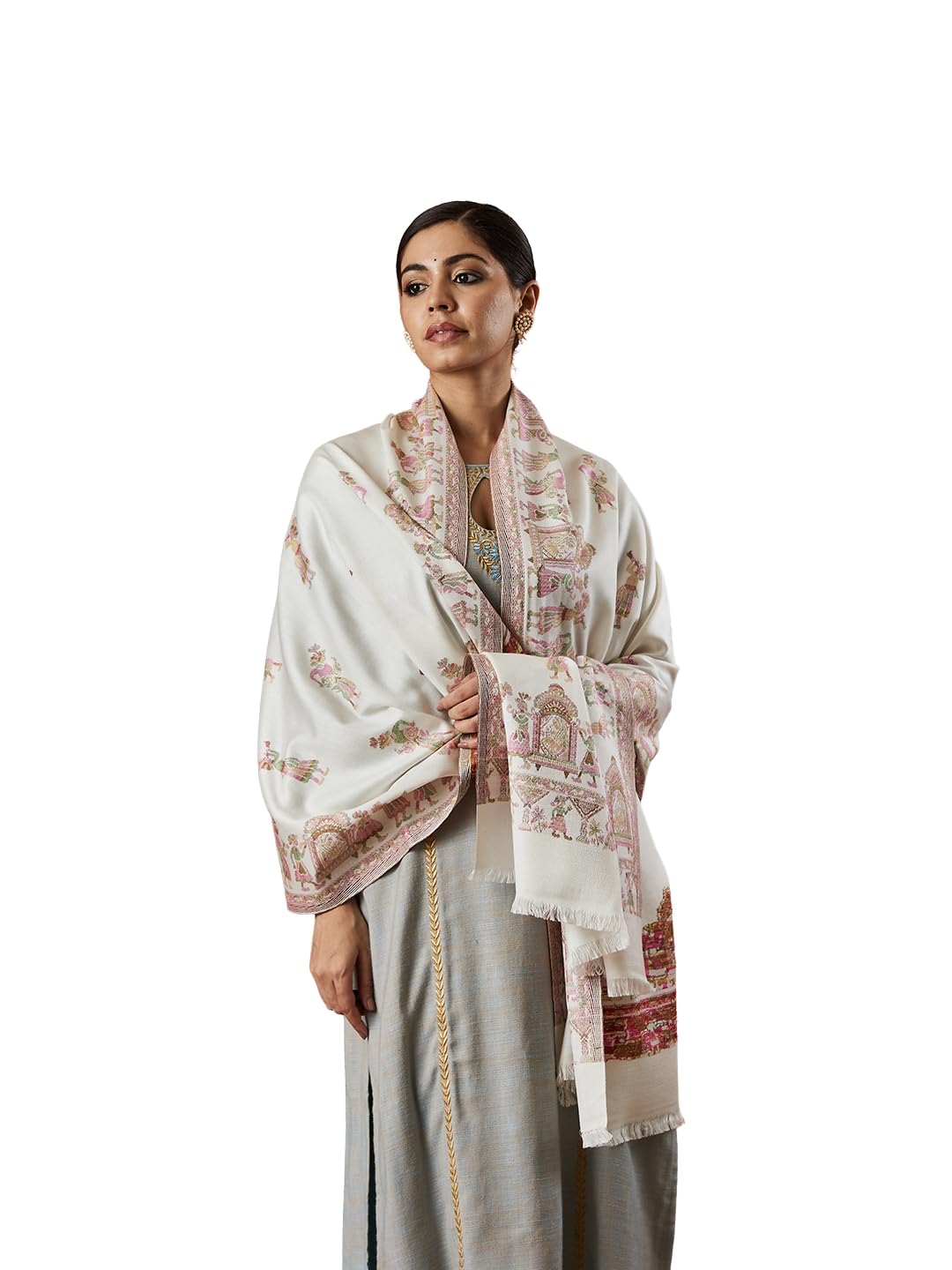 Women Pari mahal Kaani Wool Blend Stole (Size : 71X203 CM)