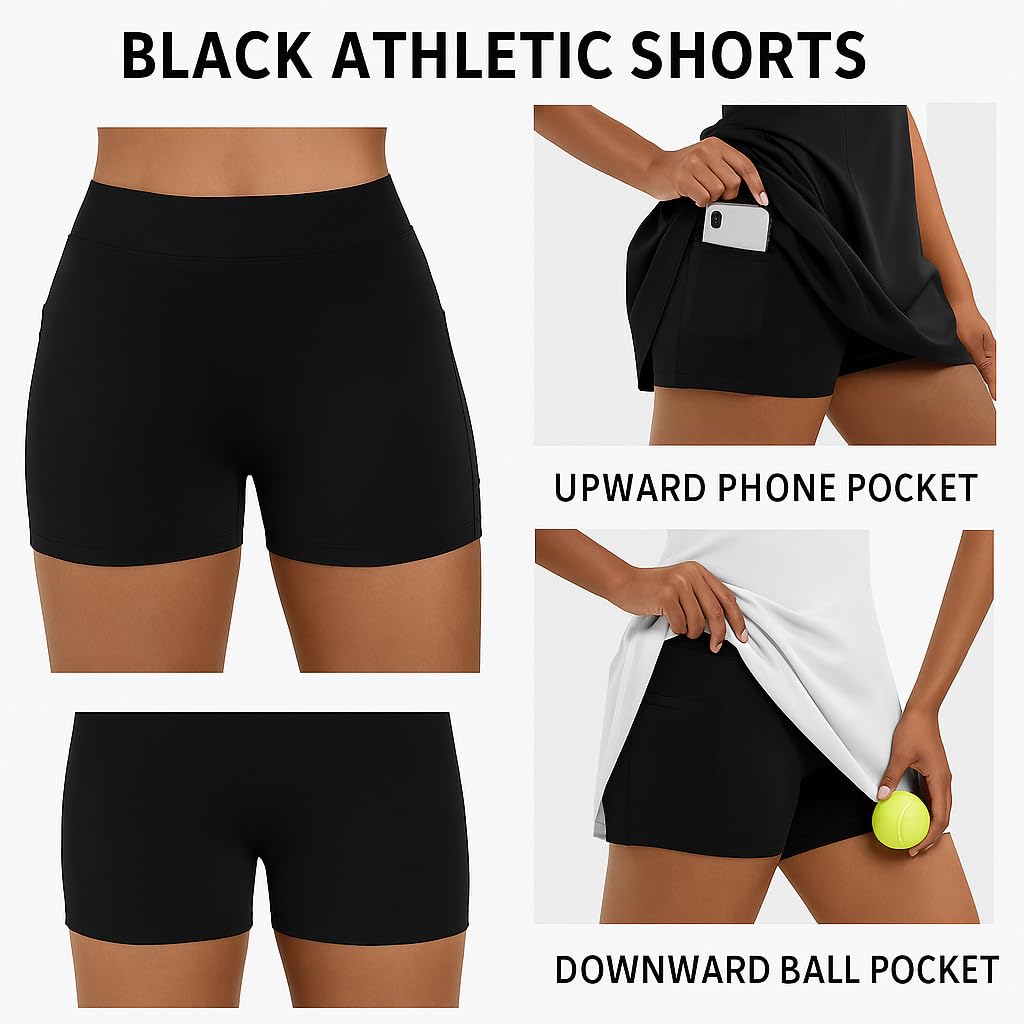 Vestido de pádel para mujer con pantalones cortos y bolsillos integrados, diseño de cuello sin mangas para entrenamientos activos