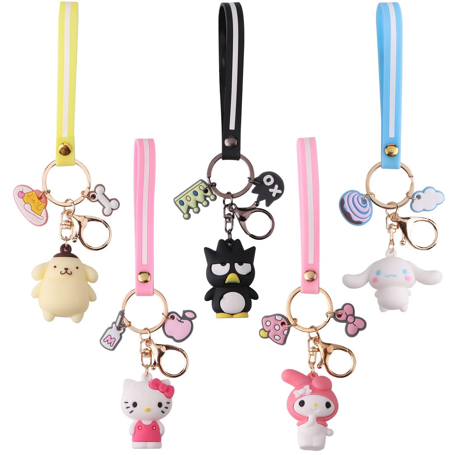 secwell 5 Packs Cute Keychain Kawaii Wrist Anime Cartoon Keychain Accessories, Adorable Keychain Keyring Key Backpacks Purse Handbag Car Charms for Women Girls, Color, Medium