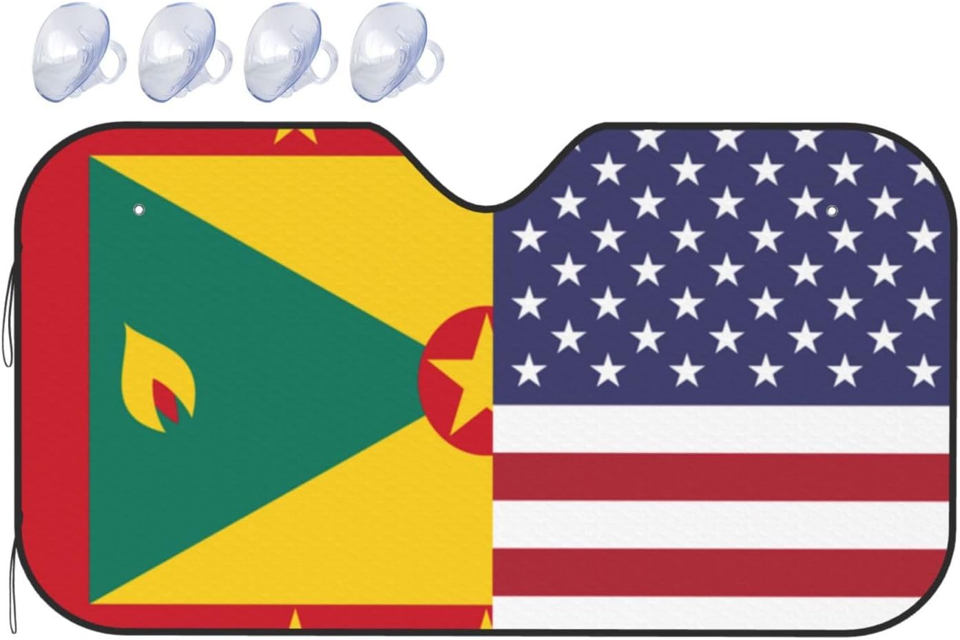 America Grenada Friendship Flag Foldable Car Windshield Sunshade Blocks Heat and Sun Glare Uv Rays
