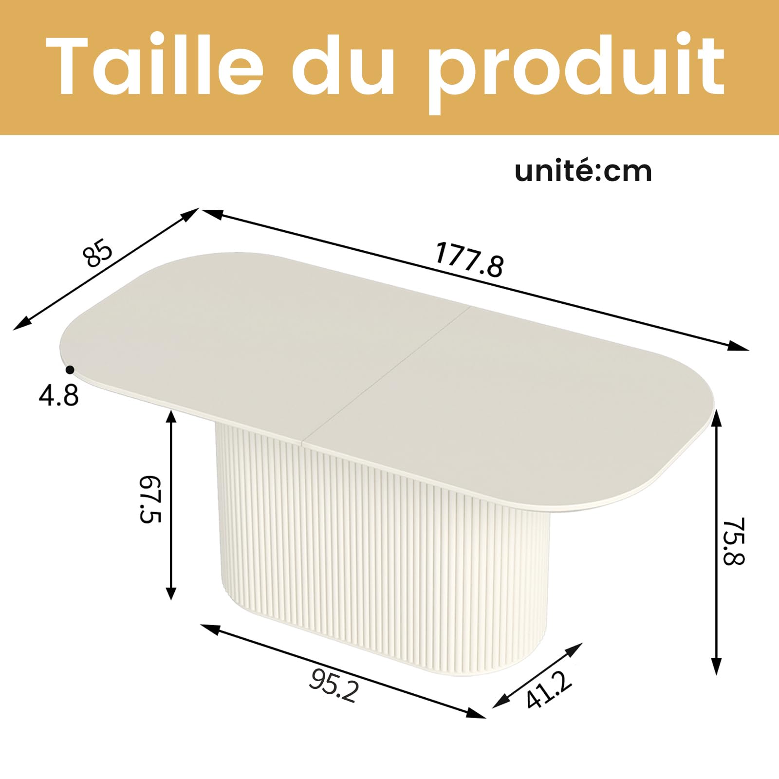 Miuuod Table ovale de 177,8 cm en blanc pour 4/6 personnes, table de salle à manger moderne, résistante à haute température et à l'usure, table élégante pour salle à manger, cuisine – montage facile