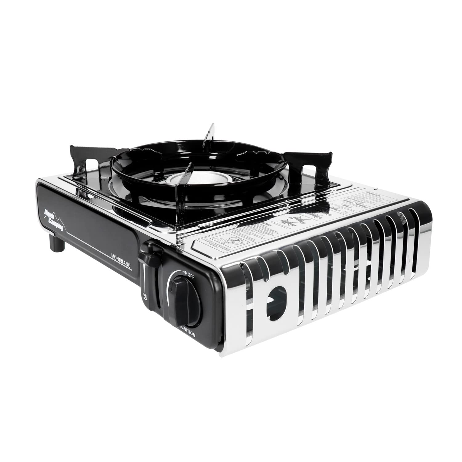 AlpenCamping Stufa a Gas 2,2kW con Stufa a Gas Cross Camping Consumo di Gas 160g/h Accensione piezoelettrica+ 16 cartucce di gas da 400 ml