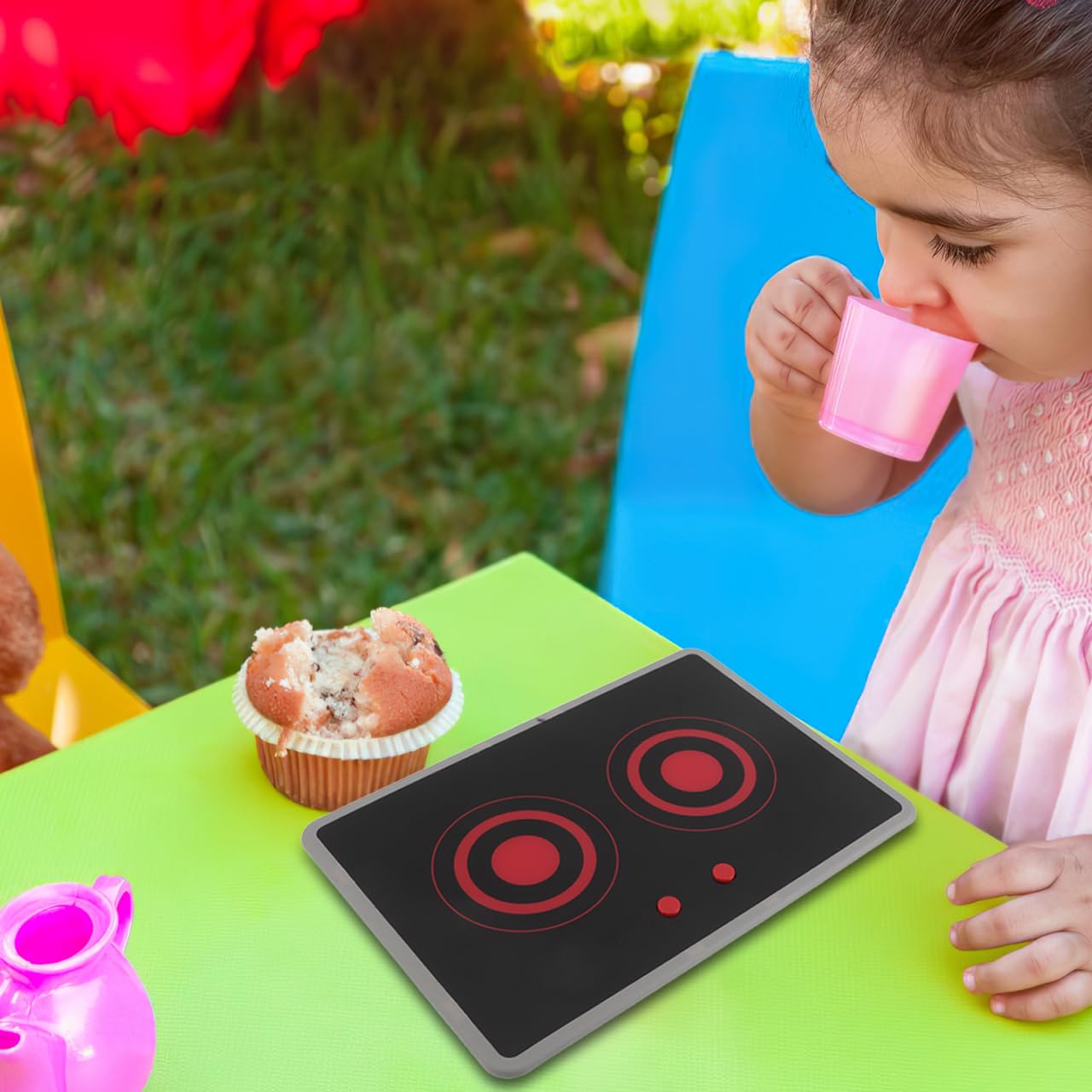 Placa de inducción para cocina de juguetes: dispositivo creativo con efectos de sonido y luz – Accesorios de cocina para jugar, 28,9 x 18,8 cm (sin batería)