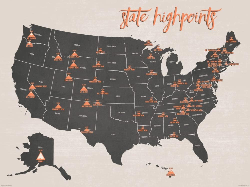 Best Maps Ever State Highpoints Checklist Map 18×24...