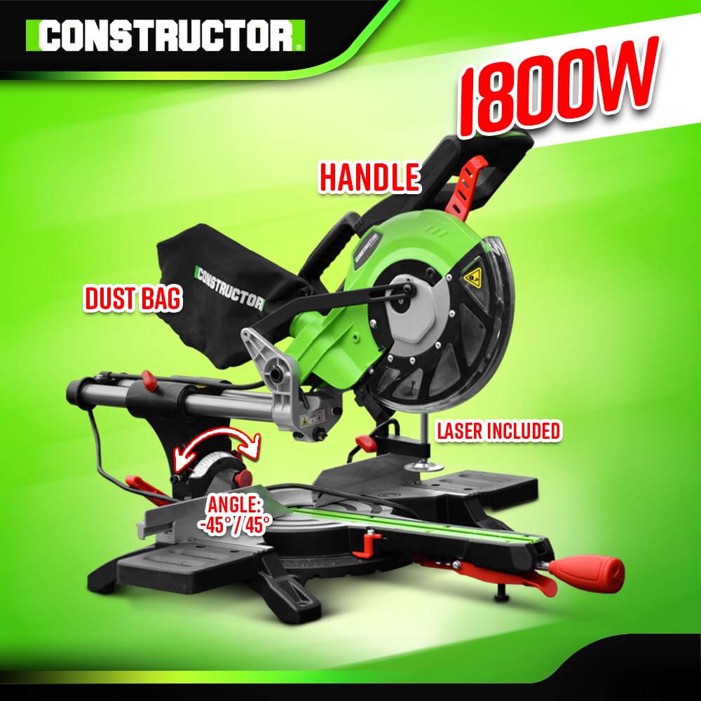 Scie onglets radiale 1800W 210mm avec laser double inclinaison Constructor