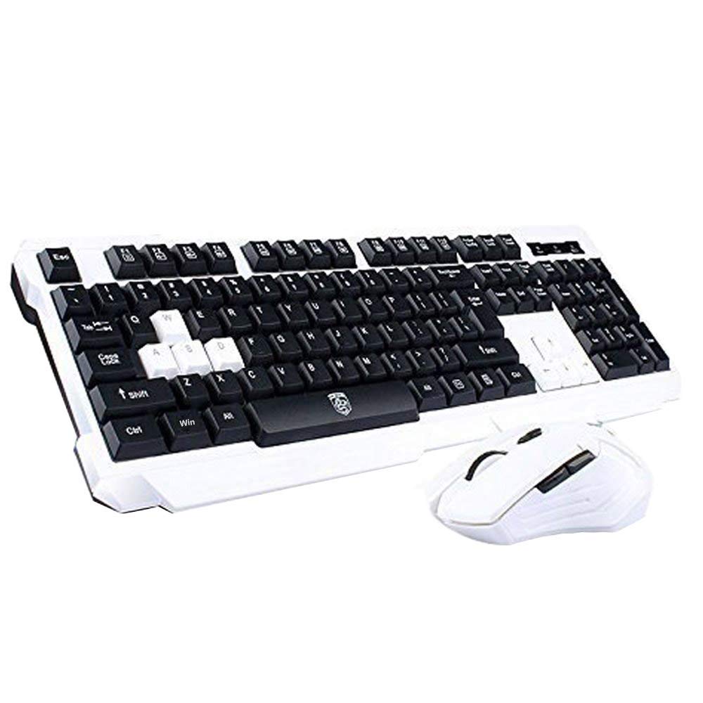 Keyboard Mouse Combos,Soke-Six Waterproof Multimedia 2.4GHz Wireless Gaming Keyboard with USB Cordless Ergonomic Mouse DPI Control For Desktop PC Laptop(White)